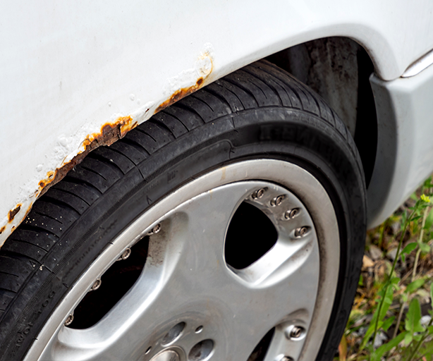 Car wheel with rust damage