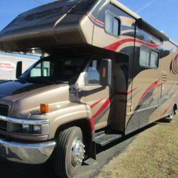 RV outside collision repair shop